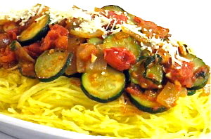 Low Calorie, Vegetarian Spaghetti Squash Tomato Toss
