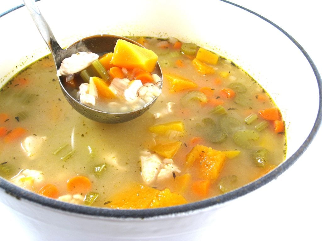 Fiber Rich Chicken, Barley and Butternut Squash Soup