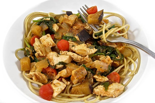 Chicken, Spaghetti and Eggplant Sauce for Only 326 calories