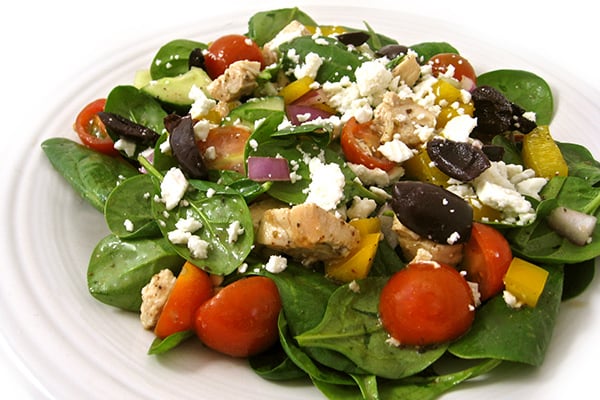 Skinny Greek-Style Chicken Spinach Salad
