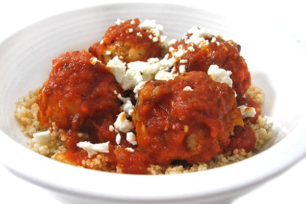 Skinny Greek-Style Meatballs over Whole Wheat Couscous