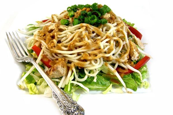 thai-noodle-salad | Skinny Kitchen Thai-riffic Noodle Chicken Salad with Peanut Dressing