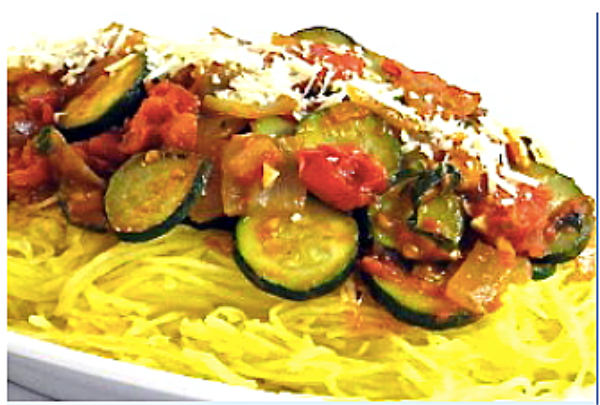 Low Calorie, Vegetarian Spaghetti Squash Tomato Toss