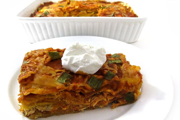 Skinny Chicken Enchilada Layered Casserole