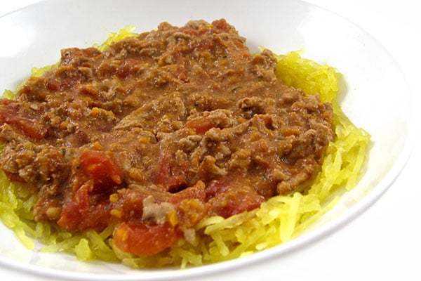 Skinny Turkey Bolognese Served Over Nutritious Spaghetti Squash