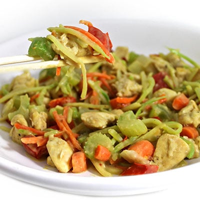 Chicken Satay Stir-Fry with Skinny Peanut Sauce