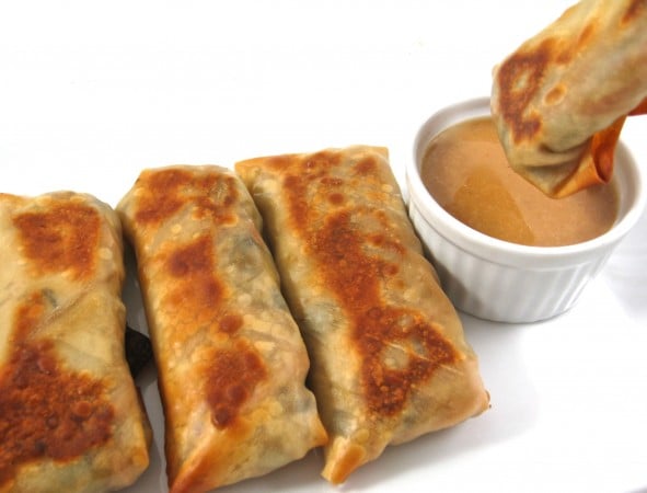 Skinny Baked Vegetarian Egg Rolls with Peanut Sauce