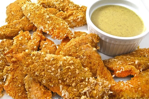 Skinny Baked Chicken Fingers with Honey Mustard Sauce