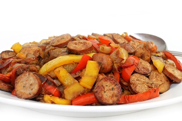 Sausages, Peppers and Onions Made Deliciously Skinny