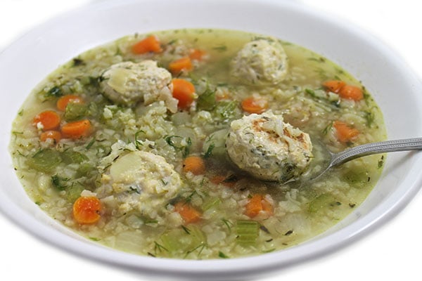 Skinnylightful Turkey Meatballs and Cauliflower Rice Soup