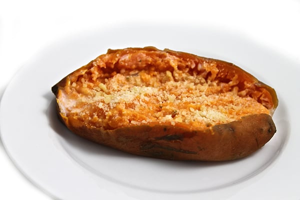Dreamy Baked Sweet Potatoes With Skinny Ranch and Parmesan Cheese