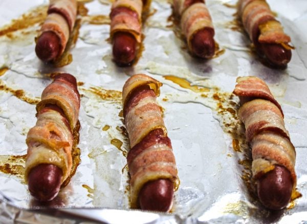 Low Calorie, Bacon Wrapped Hot Dogs (2 ingredients)