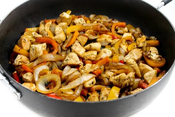 Delectably Skinny Chicken, Peppers and Onions Skillet