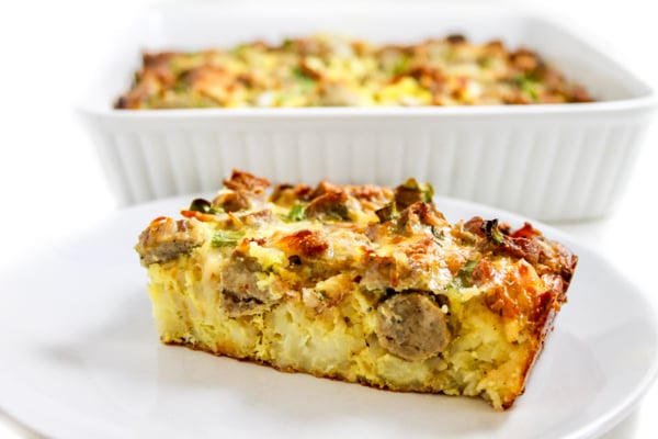 Lightened Up Turkey Sausage, Eggs and Tater Tots Casserole