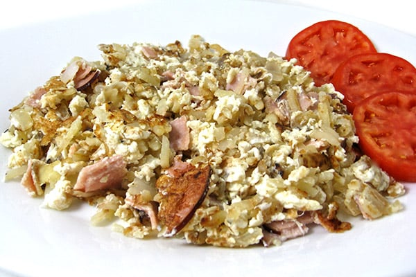 Egg Whites, Lean Ham and Hash Browns Scramble