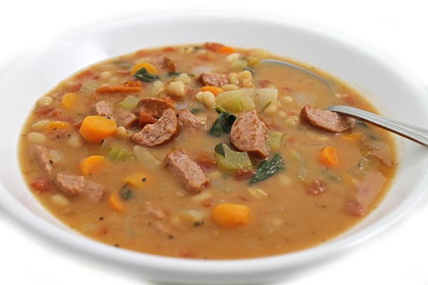 navy-bean-and-kilebasa-2-color-img | Skinny Kitchen Navy Bean, Spinach and Kielbasa Soup