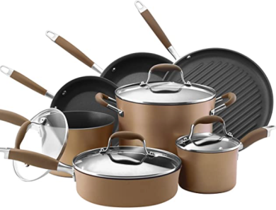Anolon Advanced Nonstick Cookware Pots and Pans Set, 11 Piece, Bronze
