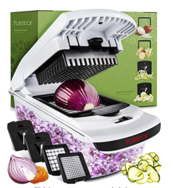 Fullstar Vegetable Chopper - Spiralizer Vegetable Slicer - Onion Chopper with Container - Pro Food Chopper - Black Slicer Dicer Cutter