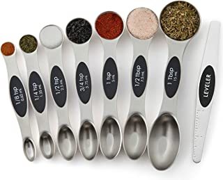 Spring Chef Magnetic Measuring Spoons Set, Dual Sided, Stainless Steel, Fits in Spice Jars, Black, Set of 8
