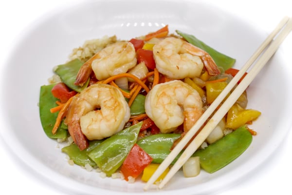 Sweet Chili Shrimp and Veggie Stir Fry over Cauliflower Rice
